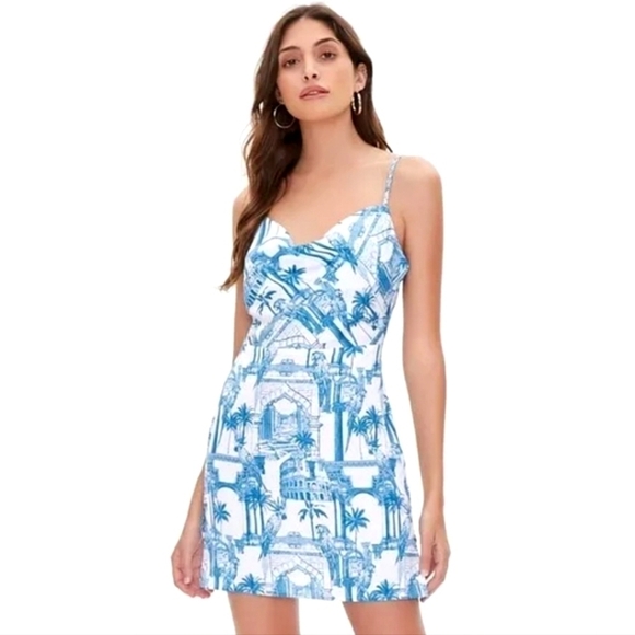 Forever 21 Blue Patterned Vacation Mini Dress M - Picture 1 of 6
